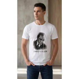 Resim Marsilyan Erkek Atatürk Baskılı Tişört Kısa Kollu Bisiklet Yaka T-Shirt - Beyaz 