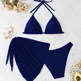 Resim Yaz Kadın Yeni Moda Tatil Rahat Bikini Güneş Kremi Üç Parça Set 