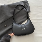 Resim Kadınlar için Şık Siyah Koltuk Altı Çantası, Rahat Ay Çapraz Omuz Çantası Sabit Askı ile, Fermuar Kapatma, Polyester Astarlı, Pozisyonlama Baskı Tasarımı, Günlük Gezintiler için Mükemmel 