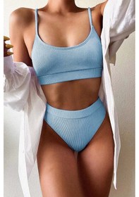 Resim Angelsin Yüksek Bel Fitilli Kumaş Bikini Altı Mavi 