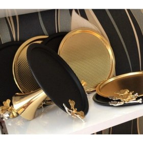 Resim 3 Adet Gold 3 Adet Siyah Sunum Tepsisi ve Siyah Kek Standı 7 Parça 