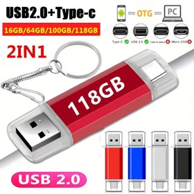 Resim USB C Flash Sürücü 118GB/100GB/64GB/16GB Çift Tip C Parmak Sürücüsü Tip C 2'si 1 Arada USB 2.0 Çift Arayüzlu Flash Sürücü Yüksek Hızlı OTG Parmak Sürücüsü Metal Bellek Çubuğu Fotoğraf Çubuğu Android Akıllı Telefonlar ve Tabletler İçin 