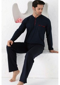 Resim Alimer Erkek Lacivert Puantiyeli Likralı Pijama Takım Edy1190uk-l Lacivert 