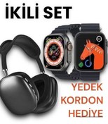 Resim Mmctech P9 Pro Kulaklık Yüksek Ses Smart Watch T800 Ultra Akıllı Saat 2 li Set Kordon 