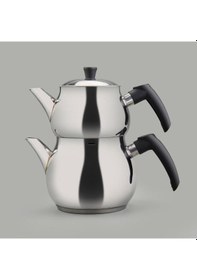 Resim Orta Boy Çelik Çaydanlık - Gri / Siyah - 2,25 Lt + 1,3 Lt Çok Renkli 