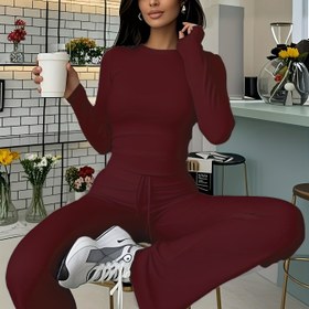 Resim Kadınlar İçin Sonbahar Modası Tişört, Kısa Kollu Crop Top, Dar Kesim İp Detaylı Pantolon Takımı, Casual Şık Yazlık Kadın Giyim 