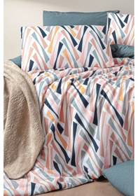 Resim Lastikli Çarşaflı Tek Kişilik Nevresim Takımı Shap Petrol Yeşili - Somon 