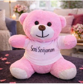 Resim Universal Pembe Seni Seviyorum Tişörtlü Ayıcık 