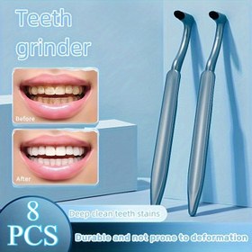 Resim 8'li Paket L Şeklinde Diş Temizleyiciler - Derinlemesine Silikon Diş Lekesi Çıkarıcı, Diş Eti İçin Nazik, Yeniden Kullanılabilir & Deformasyona Dirençli, Braketler/Dolgu için Ergonomik Tasarım, Yetişkinler için Seyahat Dostu Diş Beyazlatma Araçları, Diş Temizleme Araçları, Yetişkin Diş Bakımı, L Şekilli Temizleyici, Dayanıklı Temizleyici 
