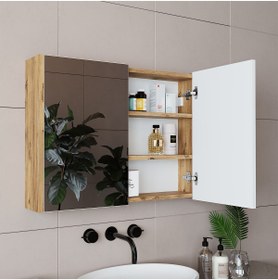 Resim ROOMART Ad7 Kulpsuz Çift Kapaklı Ahşap-mat Beyaz Mdf 80 Cm Aynalı Banyo Üst Dolabı Banos1754 