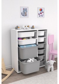 Resim Zen 10 Sepetli Çok Amaçlı Oyuncak Dolabı Beyaz Gri 2d2k6u Beyaz - Gri 