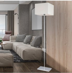 Resim Layana Beyaz Şapkalı Krom Dekoratif Modern Tasarım Ayaklı Oturma Odası Salon Lambader 