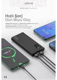 Resim Jopus 10000mah Powerbank Pd 22.5w Hızlı Şarj - Dijital Ekranlı - Taşınabilir Şarj Cihazı Siyah 