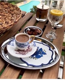 Resim Toptanfoni Çelik Servis Sunum Tepsisi Kahve Tepsisi 2 Adet Metal 