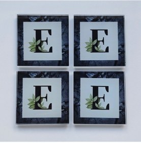 Resim Decorita Cam Bardak Altlığı E Harfli Tasarım 4'lü Takım 10 x 10 CM Çok Renkli 