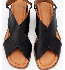 Resim LuviShoes 706 Hakiki Deri Siyah Cilt Kadın Sandalet 
