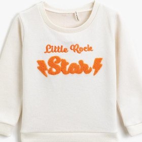Resim Erkek Bebek Bisiklet Yaka Slogan Yazılı Islemeli Sweatshirt 