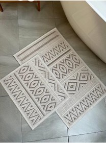 Resim Hat Doğal Pamuklu 2'li Banyo Paspas & Halı Seti 60x100+50x60 Cm - Taş Taş 