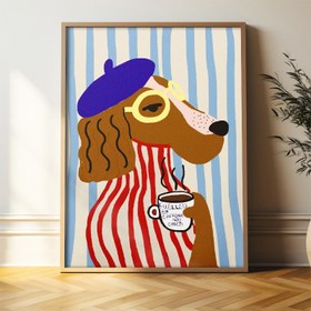 Resim 1pc Art Deco Köpek Kanvas Poster, Moda Temalı Kahve Sanat Baskısı, Çerçevesiz Retro Klasik Duvar Dekoru, Yatak Odası, Oturma Odası, Ofis, Cafe, Bar, Ev ve Yurt için İdeal, İç ve Dış Mekan Kullanımı, Sonbahar ve Kış Mevsimi 