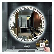Resim Dnr-Mirror90 Cm Beyaz Ledli Tasarım Kumlamalı Dokunmatik Tuşlu Banyo Aynası Makyaj Aynası Işıklı Ayna 