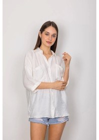 Resim Cepli Salaş Gömlek T1010 Beyaz 