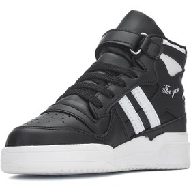 Resim Nstil Günlük Kız Erkek Çocuk Siyah Sneaker Cırtlı Lastik Bağcıklı Desenli Taban Basketbol Ayakkabısı 105 