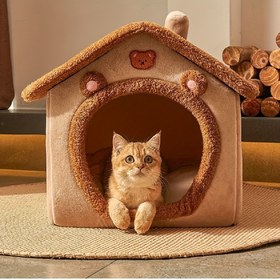 Resim Kediler ve Köpekler için Katlanabilir Evcil Hayvan Yatağı Evi, Yıkanabilir Rahat Sıcak Yavru Mağara Yuvası Koltuk 