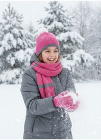 Resim STELLA VESTİNO Kız Çocuk Ponponlu Atkı Bere Eldiven 3'lü Kışlık Takım 