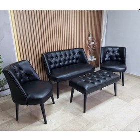 Resim Azra Mobilya Deri Çay Seti Koltuk Takımı+puf Oturma Grubu Cafe Mobilya Ofis-büro Mobilya Balkon Mobilya Siyah 