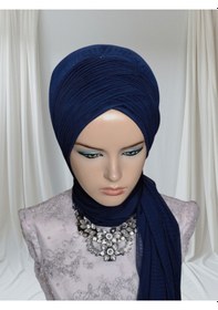 Resim Tunahazırturban Lacivert Sevda Şal Model Hazır Duvak Hazır Şal Hazır Türban Lacivert 