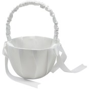 Resim Youtek Gelinlik Çiçek Sepeti - Beyaz Saten, Paspas Ve Kristal Boncuk Dekorasyonlu, Çiçek Çocukları İçin Nikah Töreni Aksesuarı 