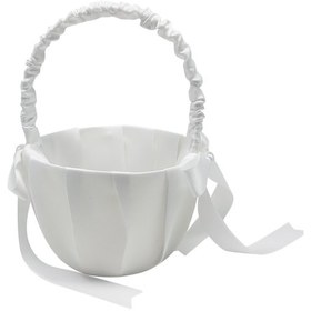 Resim Youtek Gelinlik Çiçek Sepeti - Beyaz Saten, Paspas Ve Kristal Boncuk Dekorasyonlu, Çiçek Çocukları İçin Nikah Töreni Aksesuarı 