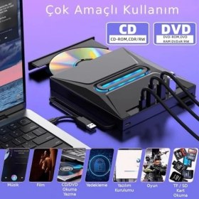 Resim USB 3.0 Harici External CD DVD Okuyucu Yazıcı LED USB Hub Tf Sd Kart Okuyucu Çoğaltıcı 