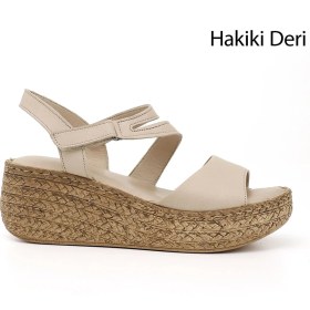 Resim Gönderi(r) Kadın Bej Antik Cırt Bantlı Dolgu Topuk Hakiki Deri Sandalet 