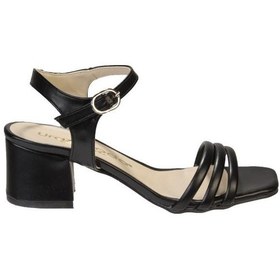 Resim Yazkış Kadın Siyah Beyaz Krem Üç Şeritli 5cm Topuklu Bilekten Bağlamalı Sandalet 001 