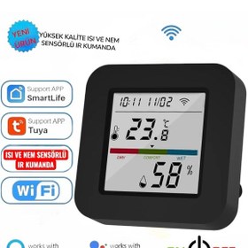 Resim Akıllı Tuya Kumanda 3 İn 1 Isı ve Nem Göstergeli Ekranlı 