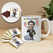 Resim Parti Erkeği Karikatürlü Kupa ve Çikolata 