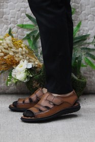 Resim Mehmet Mete 106 Taba Kale Comfort Hakiki Deri Erkek Sandalet 