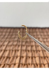 Resim 316 L Cerrahi Çelik Anti Alerjik Halka Piramit Modeli Kilitli Halka Piercing 8mm X 1,2 Mm Altın 