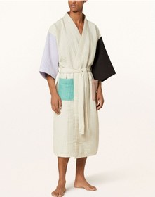 Resim Unisex Kimono Waffle 125 Cm Şal Yaka Çift Halkalı Kemerli Ekru 