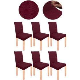 Resim Spandex Mikro Petek Kumaş Likralı Lastikli Tüylenmez 6'lı Sandalye Kılıfı Esnek Sandalye Örtüsü - Bordo 