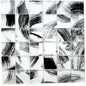 Resim MozaiKristaL Tüm yüzeyler için 48x48mm, Beyaz-Siyah desenli 30x30cm Fileli Kristal Mozaik. ( 1 m2 Fiyatıdır) 