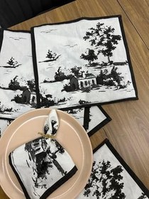 Resim Toile De Jouy Monet Amerikan Servis 6’lı Set | 30x30 cm |%100 Pamuk Dijital Baskılı | Country Tarzı Fransız Masa Dekoru - ZT731 siyah 