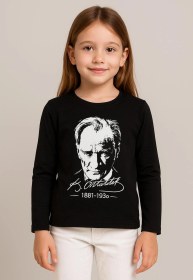 Resim Gala Atatürk Baskılı Uzunkol Ünisex Çocuk Tişört Siyah 