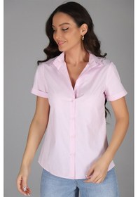 Resim Sweetness Kadın Pudra Pembe Kısa Kollu Likralı Gömlek Pudra 