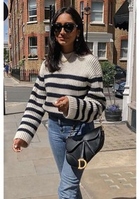 Resim Madmext Mad Girls Beyaz Çizgili Kazak Mg1298 - Beyaz 