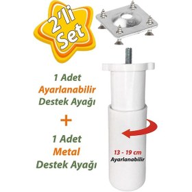 Resim Destek Ayağı 13-19 Cm Beyaz Ve Metal Düz Ayak Tabanı M8 Civatalı İnce Diş Mobilya Kanepe Baza Koltuk Seti 