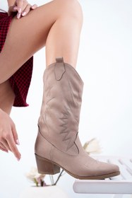 Resim inyola 7020 Kadın Süet Nakışlı Western Kovboy Çizme 