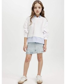 Resim DeFacto Kız Çocuk Relax Fit Bisiklet Yaka Etek Ucu Detaylı Sweatshirt D0703A824AUWT34 Beyaz 