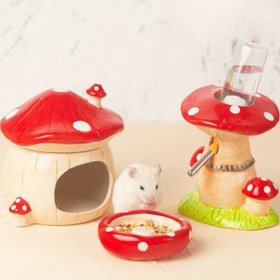 Resim Bir adet Mantar Tasarımı Genel Seramik Yuva Hamster Altın Ayı Mobilya Yatakhane Evcil Hayvan Malzemeleri 